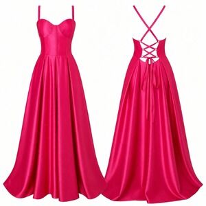 Blondie Nite Pink Satin Corset Gown Lace Up Back Sweetheart Formal Prom Dress 11